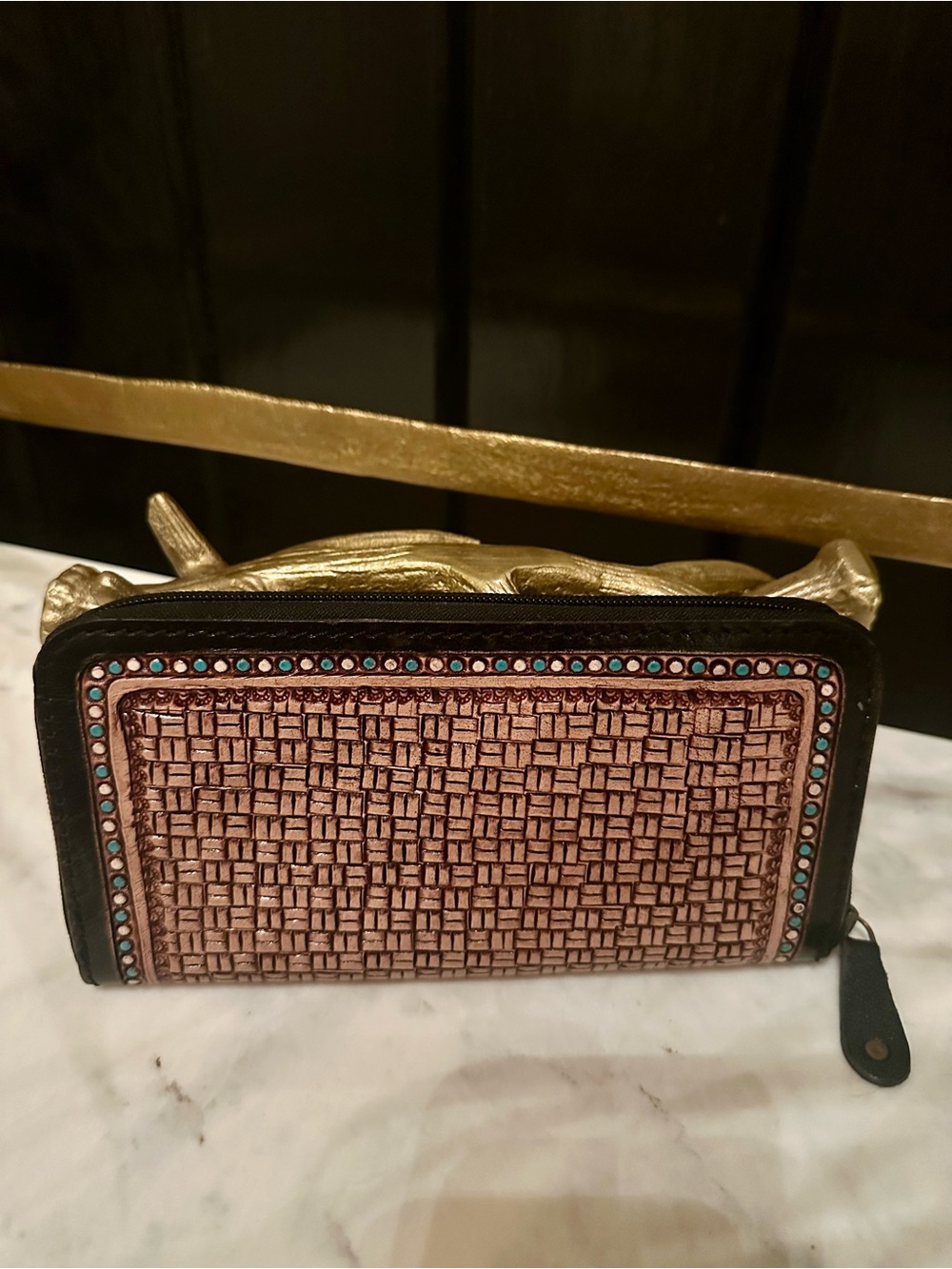 New 100% Genuine Cowhide Tooled Leather Western zip Merbaa wallet clutch purse